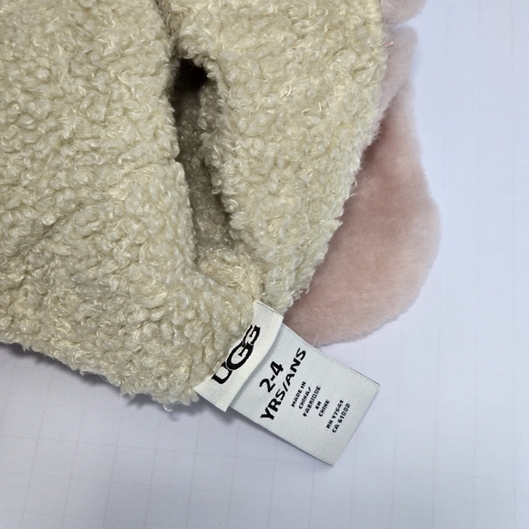 UGG Pink & Purple Metallic Spotted Toddler Leather Trapper Hat & Mittens 2-4yrs - Picture 9 of 12